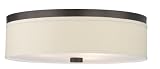Forecast Lighting F1319-20 Embarcadero Three-Light Flushmount with Vanilla Fabric Shades and Etched White Glass, Sorrel Bronze