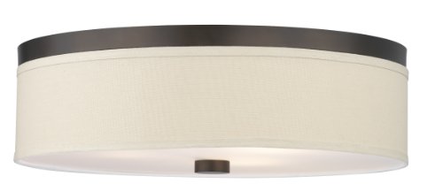 Forecast Lighting F1319-20 Embarcadero Three-Light Flushmount with Vanilla Fabric Shades and Etched White Glass, Sorrel Bronze
