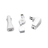 3 in 1 USB Charger Kit for iPod and iPhone: Travel Charger, Car Charger, and Retractable USB Charger and Data Cable