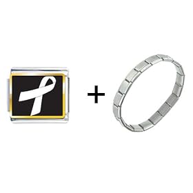 White Ribbon Awareness Italian Charm Bracelet