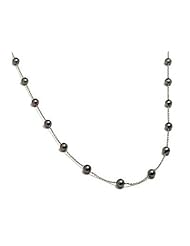 14K White Gold Tin Cup Necklace Set with 6.0mm Black Akoya Cultured Pearls