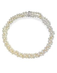 7-8mm Triple Twist Cultured Pearl Necklace (Silver/Fresh) - White