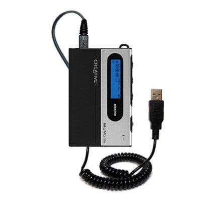 Coiled USB Cable for the Creative MuVo Slim with Power Hot Sync and Charge capabilities - uses Gomadic TipExchange Technology
