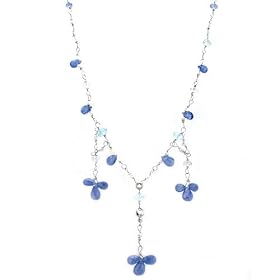 18k White Gold Sapphire, Aquamarine and Diamond Clover Necklace MADE IN... by Women Want Jewelry