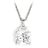 Cubic Zirconia Necklaces - Sterling Silver Step Cut Clear CZ Necklace