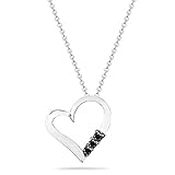 Sterling Silver 3-Stone Black Diamond Heart Pendant (1/10 cttw), 18