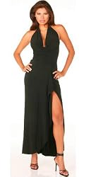 Sophisticated Long Evening Club Cocktail Halter Dress with Draped Hem from Hot Fash Dresses - EMPRESS Black