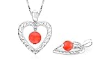 Pink Coral Bead Celebrity Style Heart Pendant Sterling Silver