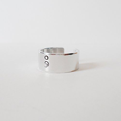 Semi Colon Hand Stamped Aluminum Awareness Adjustable Cuff Ring