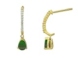 10k Yellow Gold Pear Shaped Lab-Created Emerald and Diamond J-Hoop Earrings