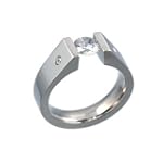 Geheimnis White Topaz and Diamond Titanium Tension Set Ring