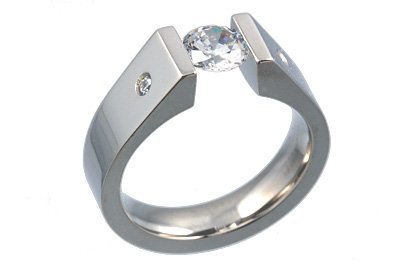 Geheimnis White Topaz and Diamond Titanium Tension Set Ring