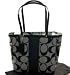 Coach Signature Stripe Shopper Bag Tote 13280 Black White
