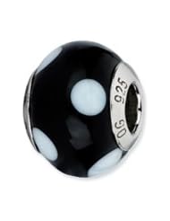 Sterling Silver Black with White Dots Italian Murano Charm