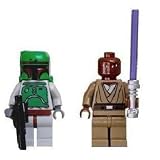 Boba Fett & Mace Windu (Loose) Lego Star Wars Figures with Lightsaber and Blaster