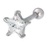 Sterling Silver 925 Clear Cubic Zirconia STAR Cartilage Earring