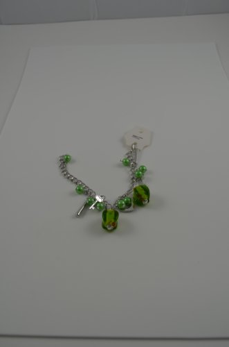 Bracelet clasp murano beads and charms GREEN