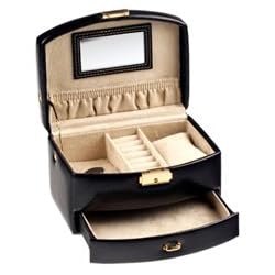 Genuine Black Leather 2 Level Jewelry Box Case