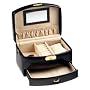 Genuine Black Leather 2 Level Jewelry Box Case