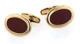 Gold plated oval cufflinks with brown enamel in a presentation box