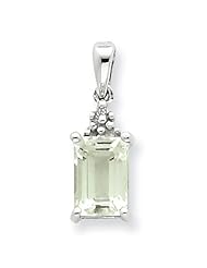 Sterling Silver Rhodium Green Amethyst & Diamond Pendant