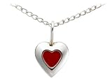 Sterling Silver and Red Enamel Children's Heart Pendant, 13