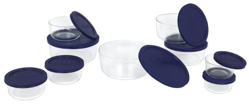 Pyrex Storage 18-Piece Round Set, Clear with Blue Lids