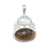 .925 Silver, Rainbow Moonstone and Smoky Quartz Pendant