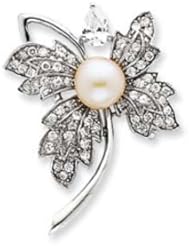 Sterling Silver Imitation Pearl and CZ Pin