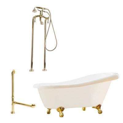 Newton 67 Slipper Tub with Floor Mount Faucet Faucet Finish: Satin Nickel, Tub Color: White