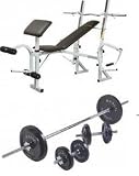 MARCY WEIGHT BENCH WITH 50KG BARBELL DUMBBELLS