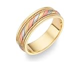 14K Tri-Color Gold Design Wedding Band Ring