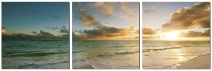 Ocean Calm by Elementem Photography: 20" x 60" Wood Mounted High Quality Large Landscape Photo Triptych Print - Modern Wall Art Ready to Hang