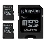 Kingston SDC/2GB-2P1A 2GB MicroSD Flash Card - Twin Pack One Adapter, 2 Piece (Black)