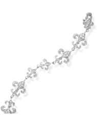 CleverSilvers Rhodium Plated Cz Fleur De Lis Link Bracelet