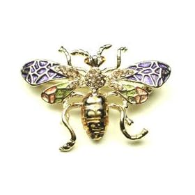 Yellow Color Austrian Rhinestone Bee Silver-tone Brooch Pin