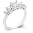 White Gold Rhodium Princess Cut 5 Stone Anniversary Ring in Silvertone with Clear Stones - Sizes 5-10