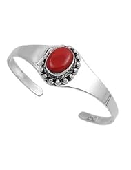 Sterling Silver Coral Bangle Bracelet
