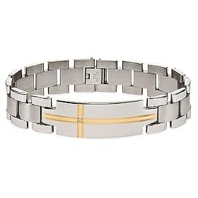 Mens Diamond Stainless Steel and 14K Yellow Gold Bracelet by Ice.com