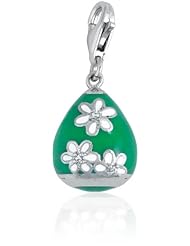 Its Charming Sterling Silver Green Egg with White Flowers Charm Z-9114