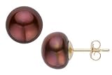 9 - 9.5mm Chocolate Button Cultured Pearl 14K Gold Earrings