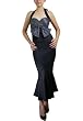 Big Satin Polka Dot Bow Black Slim Long Dress M