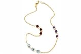 14K Yellow Gold Diamond Cut 10 Anklet Bracelet, set with multi-colored semi-precious stones