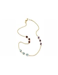 14K Yellow Gold Diamond Cut 10" Anklet Bracelet, set with multi-colored semi-precious stones
