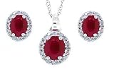 1.75ct Oval Ruby and Diamond Pendant Earring Set in 10kt White Gold w/chain