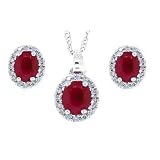 1.75ct Oval Ruby and Diamond Pendant Earring Set in 10kt White Gold w chain