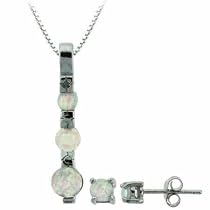 Sterling Silver Genuine Fiery Opal & Diamond Accent Pendant and Earring Jewelry Set