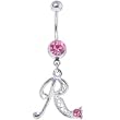 Passion Pink Jeweled Initial Dangle Belly Ring - Letter R