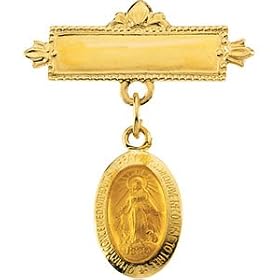14k Yellow Gold Miraculous Baptismal Pin 12x8mm by 
