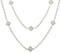 Ladies 36" Fashion Link Necklace with Square Charm Stations and Round Bezel Diamond Accents Diamond .16cttw